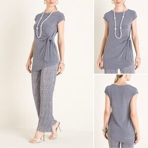 Chico’s Travelers Side Tie Cap Sleeve Wrinkle Resistant Tunic Gray 0 (S/4) NWT
